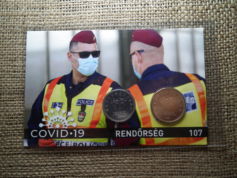 COVID  -19 TISZTELET A HŐSÖKNEK 10 - 20 FORINT 2020 RENDŐRSÉG 