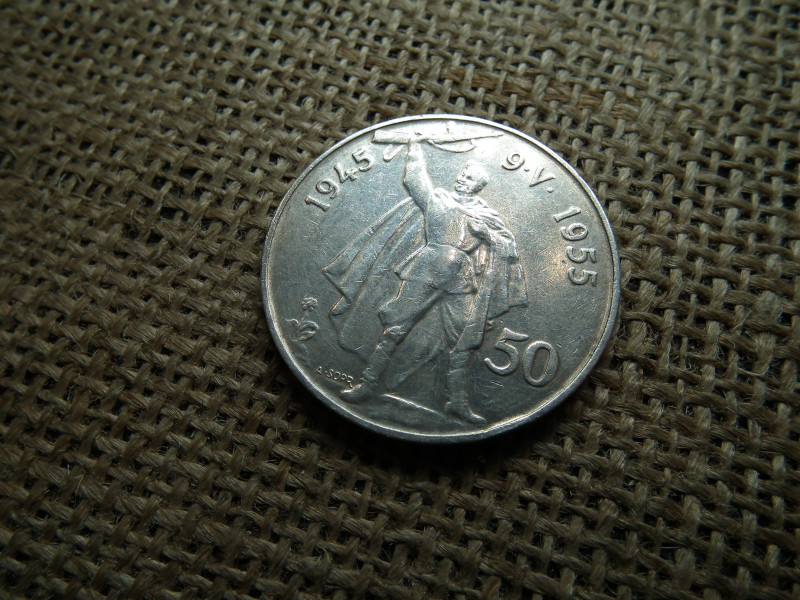 Csehszlovákia , ezüst 50 korona 1955 , Korun , 10 év - Felszabadulás