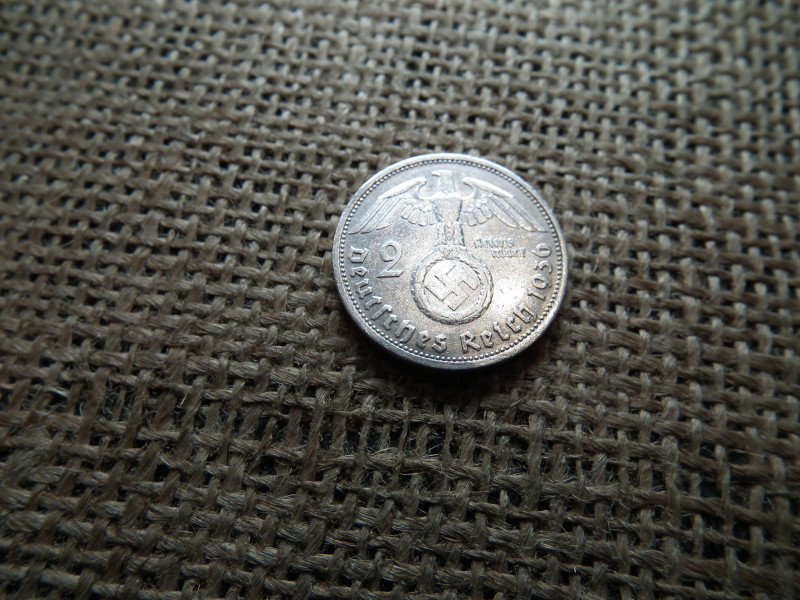 Birodalmi , ezüst 2 márka 1936 G , Horogkeresztes 