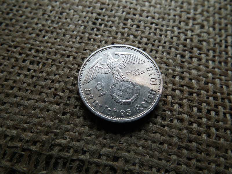 Birodalmi , ezüst 2 márka 1938 D , Horogkeresztes 