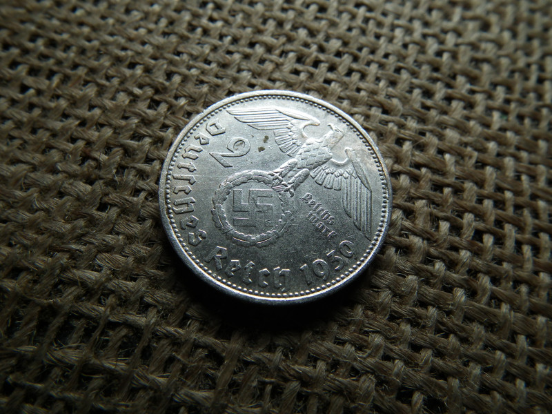 Birodalmi , ezüst 2 márka 1939 D , Horogkeresztes 