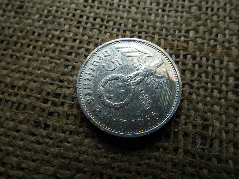 Birodalmi , ezüst 5 márka 1936 E , Horogkeresztes 
