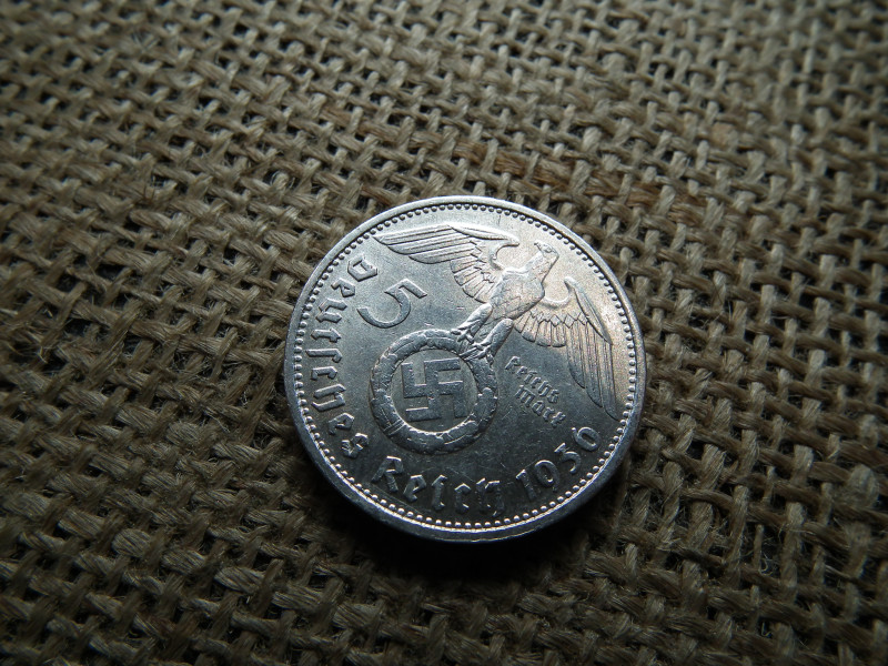 Birodalmi , ezüst 5 márka 1936 D , Horogkeresztes 