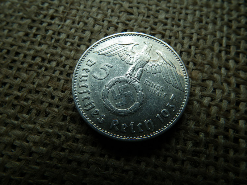 Birodalmi , ezüst 5 márka 1937 J  , Horogkeresztes 