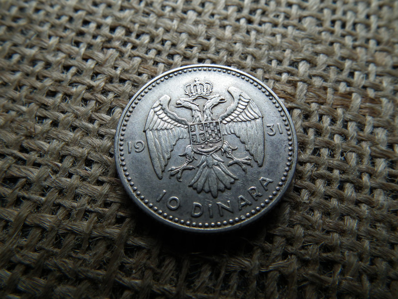 Jugoszlávia ezüst 10 dinara 1931 , dinár , Londoni verde 