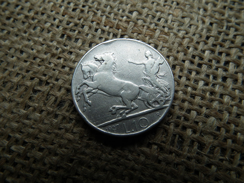 Olaszország , ezüst 10 líra 1927 , lire , 	Vittorio Emanuele 