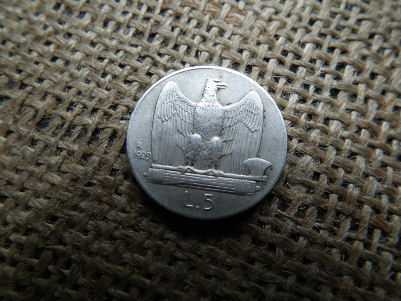Olaszország , ezüst 5 líra 1929 , lire , 	Vittorio Emanuele
