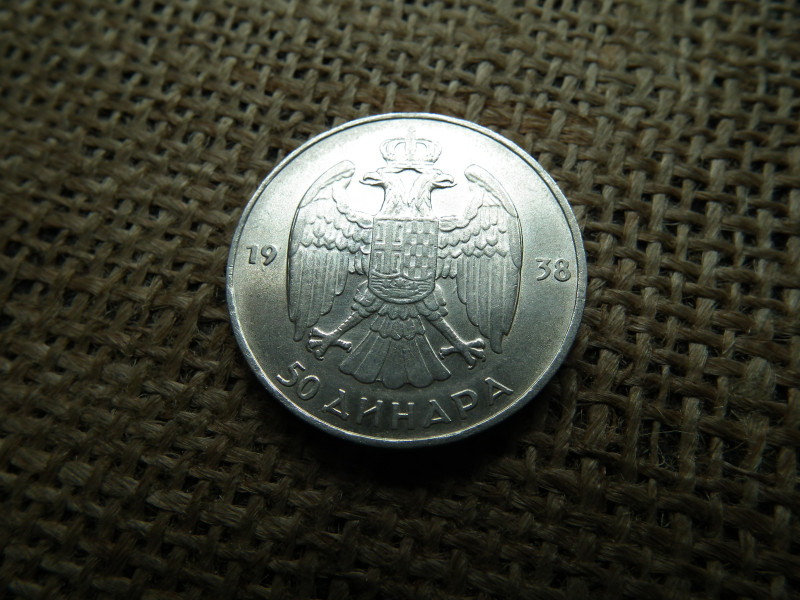 Jugoszlávia , ezüst 50 dinara 1938 , dinár 