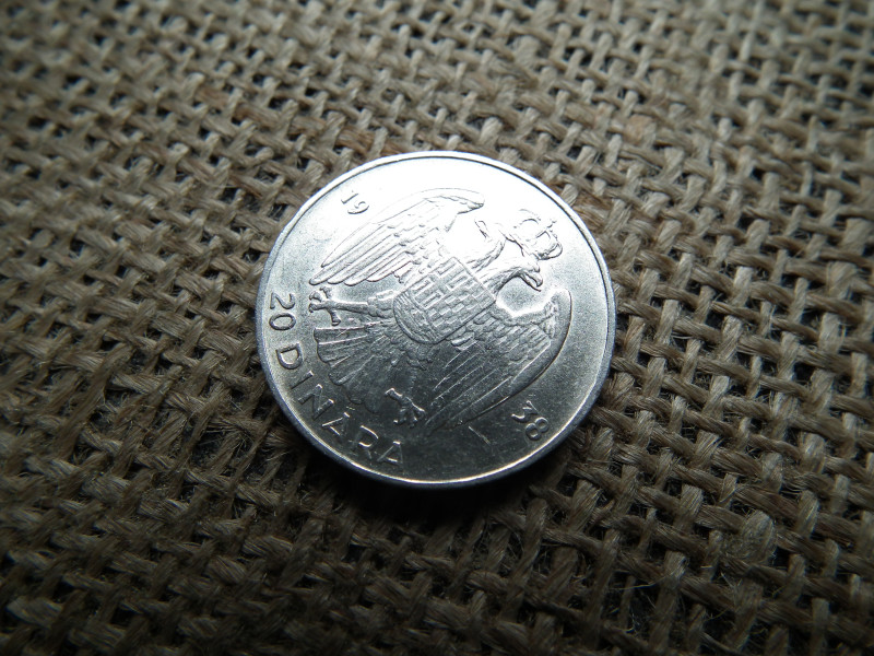 Jugoszlávia , ezüst 20 dinara 1938 , dinár 