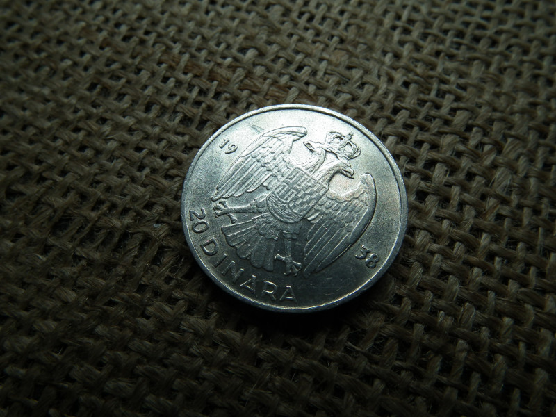 Jugoszlávia , ezüst 20 dinara 1938 , dinár 