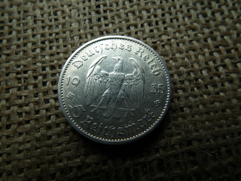 Birodalmi ezüst 5 márka 1935 G , Reichsmark Potsdam helyőrségi templom