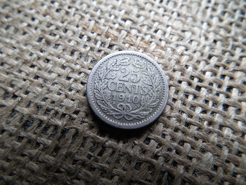 Hollandia , ezüst 25 cent 1910 , cents  , ritka 