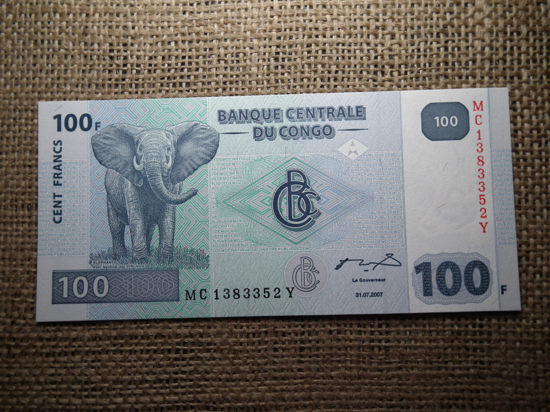 Kongó 100 francs 2007 UNC , C1