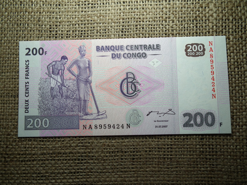 Kongó 200 francs 2007 UNC , C1