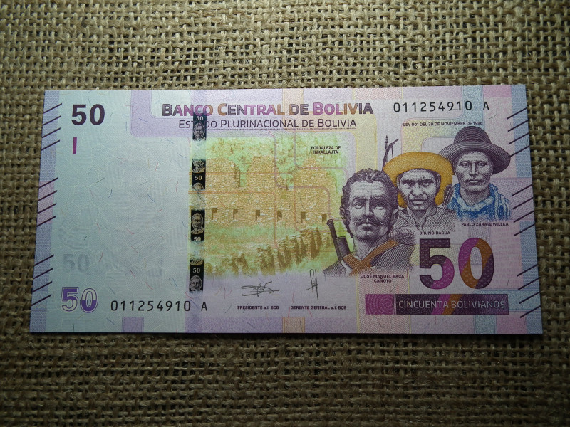 Bolívia 50 bolivianos 2018 UNC , C1