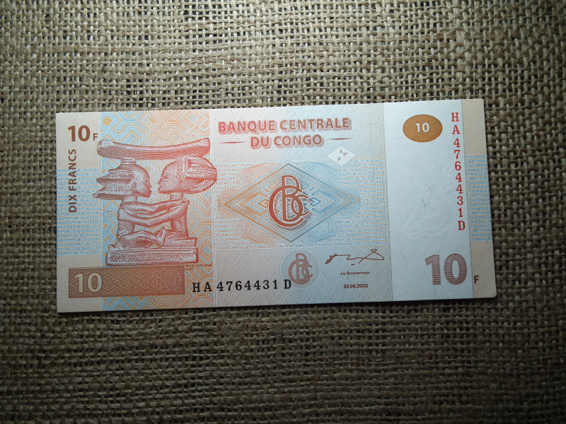 Kongó 10 francs 2003 UNC , C1