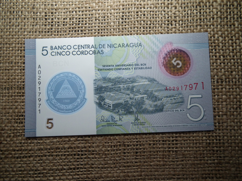 Nicaragua 5 cordobas 2019 UNC , córdobas , C1