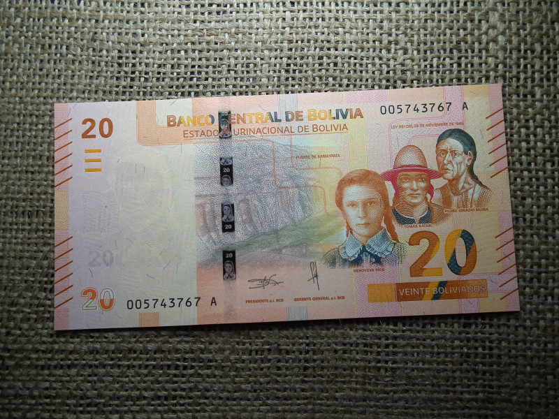 Bolívia 20 bolivianos 2019 UNC , C1