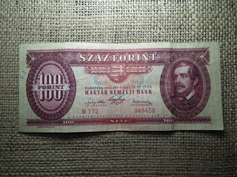 100 forint 1947 , nagyon szép , erős papír , ritka 