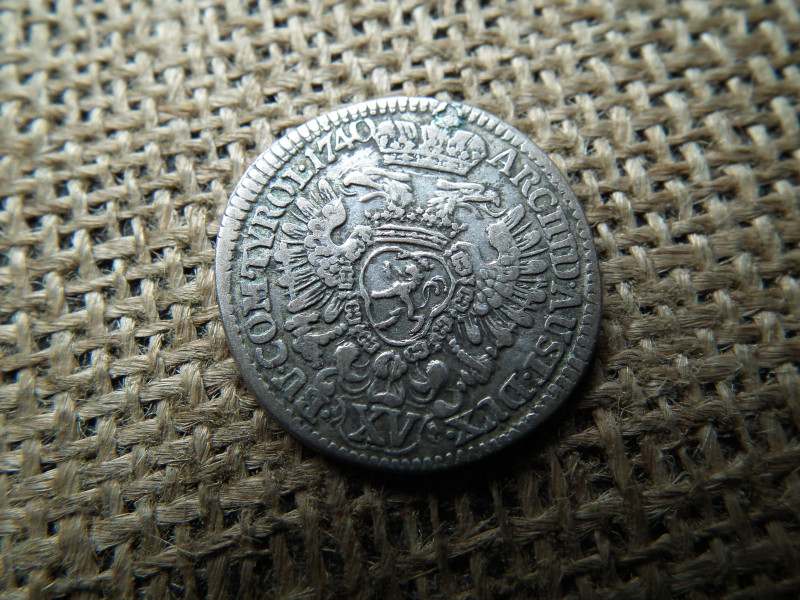 Károly , ezüst XV kreuzer 1740 , 15 krajcár , ritkább , foltozott