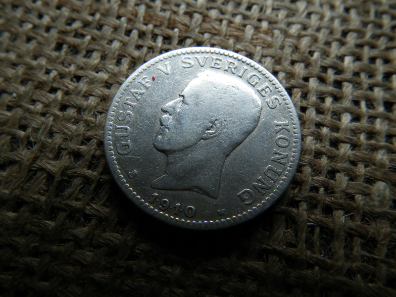 Svédország , ezüst 1 korona 1910 , V. Gusztáv