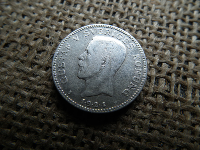 Svédország , ezüst 1 korona 1924 , V. Gusztáv