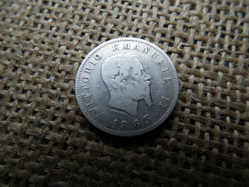 Olaszország ezüst 1 lire 1863 , líra 