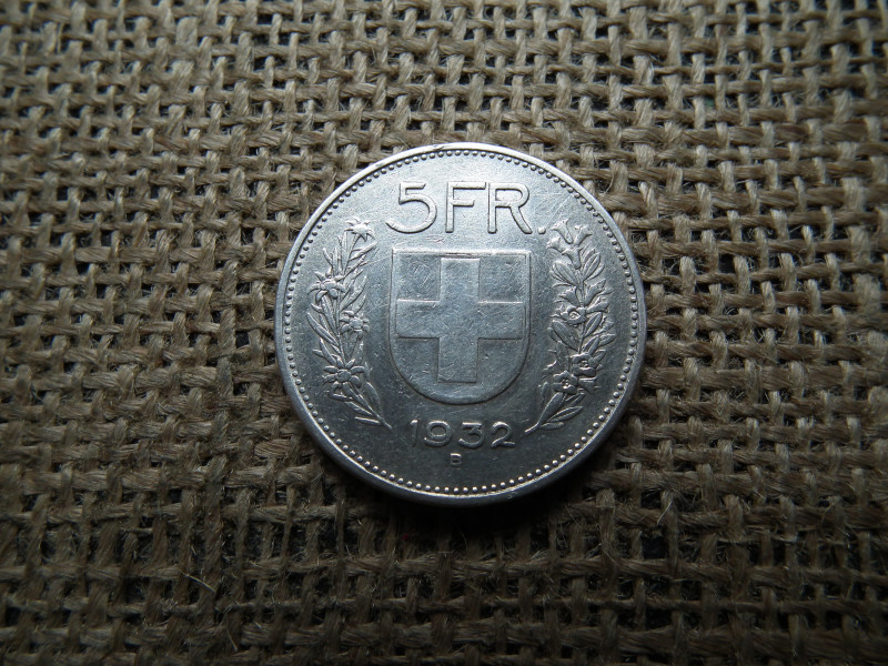 Svájc , ezüst 5 frank 1932 B , francs 