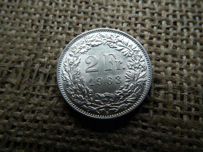 Svájc , ezüst 2 frank 1963 B , francs 