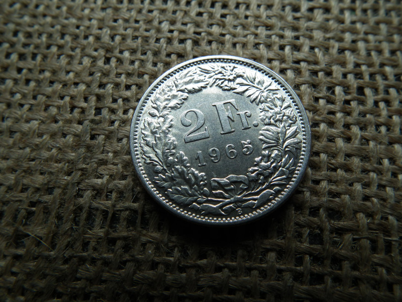 Svájc , ezüst 2 frank 1965 B , francs