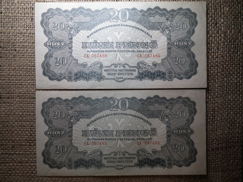 20 pengő 1944 , vörös hadsereg , 2 db hajtatlan , sorszámkövető 