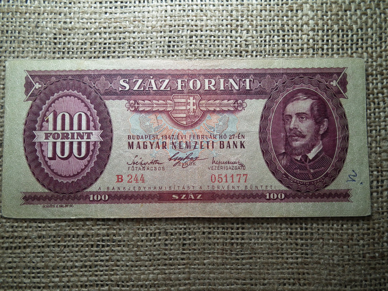 100 forint 1947 , ritka , Kossuth címer 