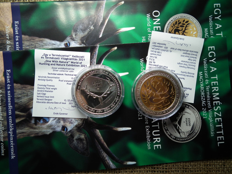 VADÁSZATI ÉS TERMÉSZETI KIÁLLÍTÁS / EZÜST PP EMLÉKÉRME / 15000 forint 2021 , + prospektus + certi  ,  ár/db , D