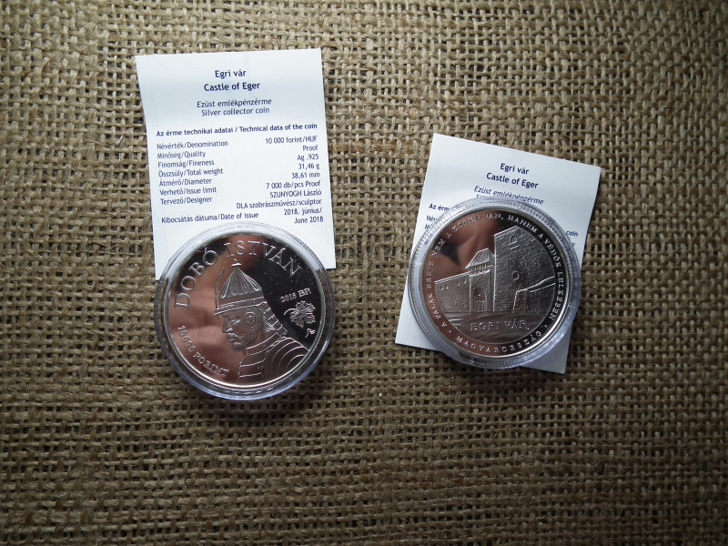 Egri vár ezüst 10000 Forint 2018 , Dobó István + certi , Ár/db ! D
