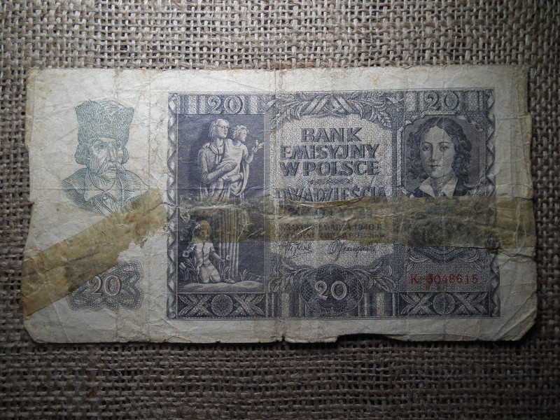 Lengyelország 20 zloty 1940 , német megszállás