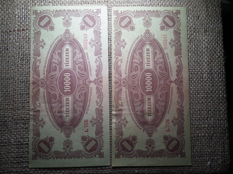 10000 pengő 1945 , 2 db sorszámközeli