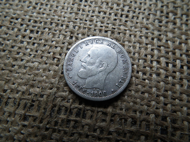 Románia ezüst 1 lei 1906 , leu , I. Károly uralkodásának évfordulója