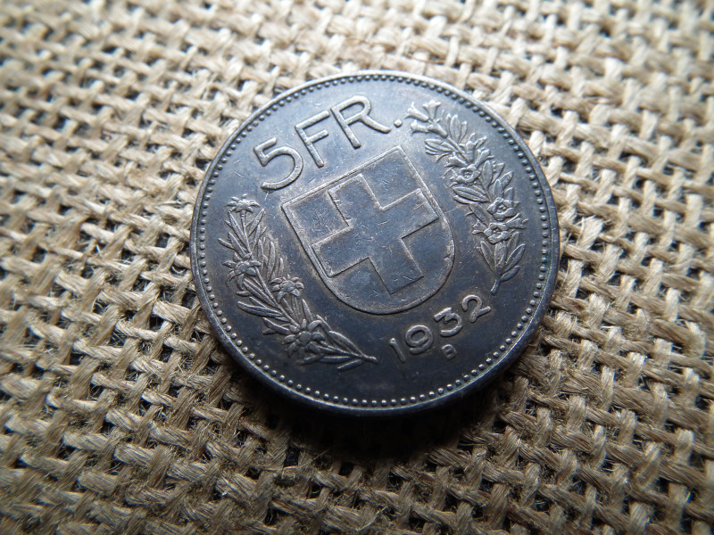Svájc , ezüst 5 frank 1932 B , francs