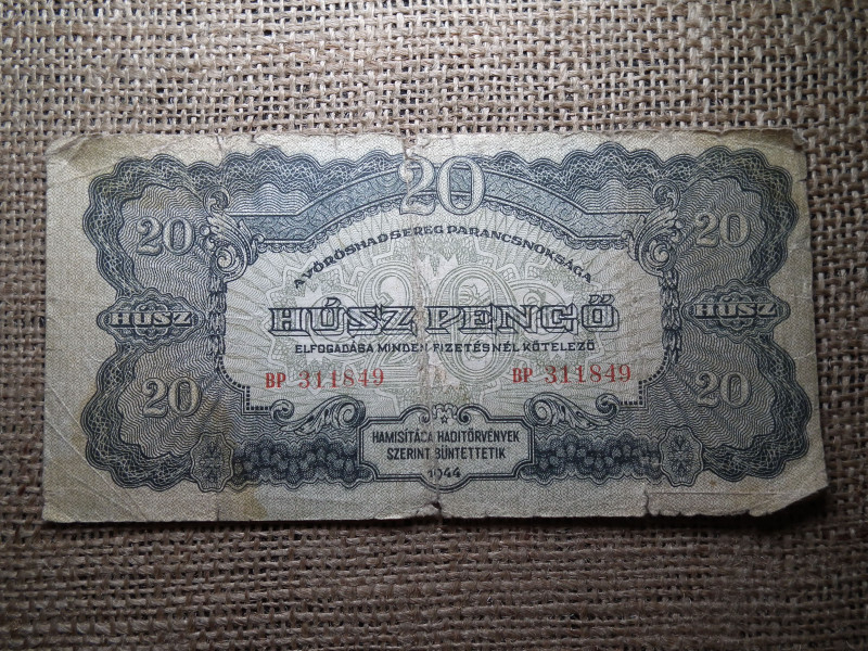 20 pengő 1944 Vörös Hadsereg , ritka , nagy sorszámos