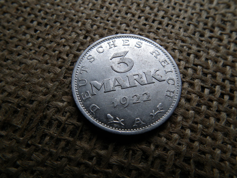 Birodalmi 3 márka 1922 A , extra , első típus