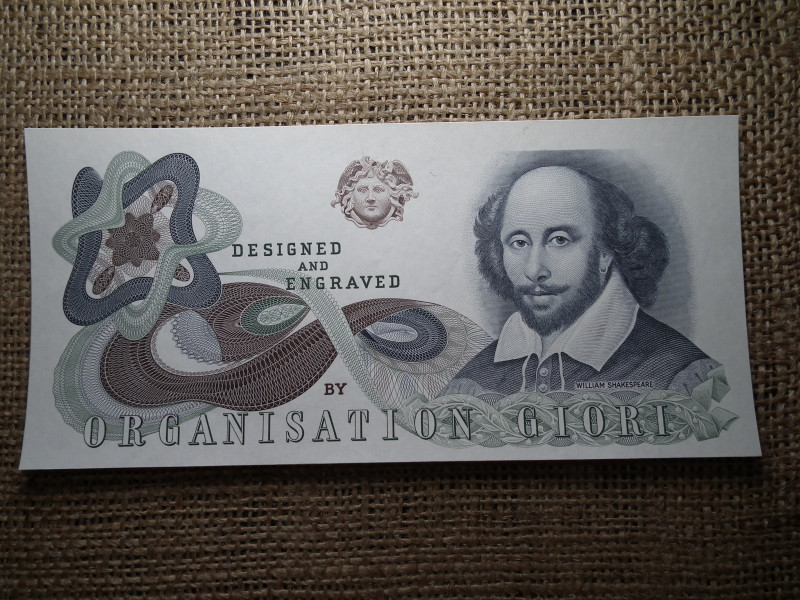 Egyesült Királyság teszt bankjegy , próba , William Shakespeare, 1970-es évek , Nagy-Britannia , hajtatlan 