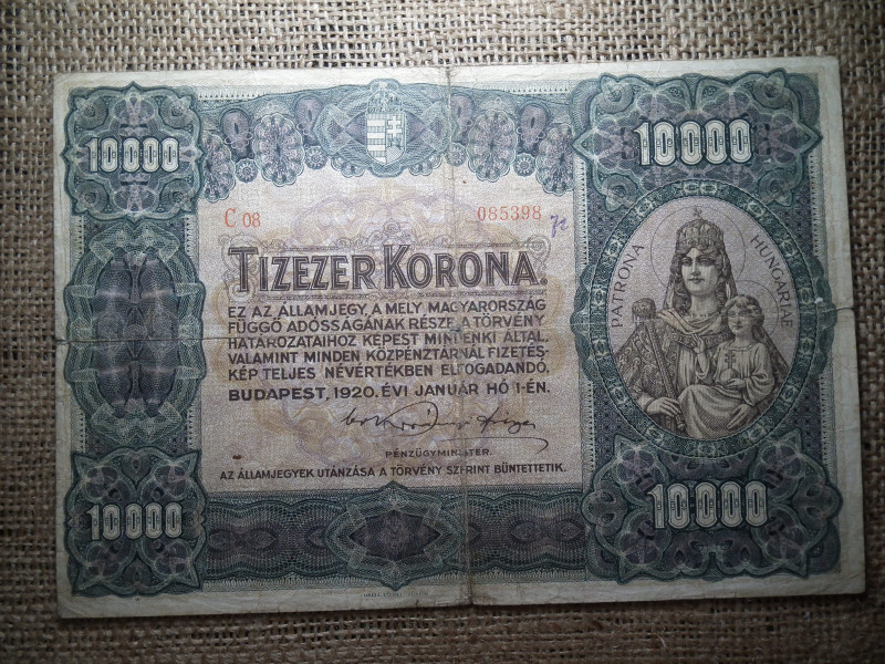 10000 korona 1920 , tízezer , nagyon szép 