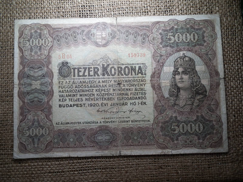 5000 korona 1920 , ötezer , szép 