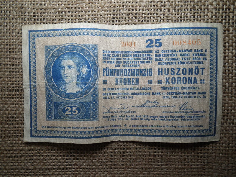 25 korona 1918 , sima hátlap 