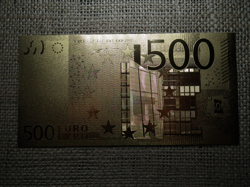 Aranyozott plasztik bankjegy , 500 euro 2002 , euró