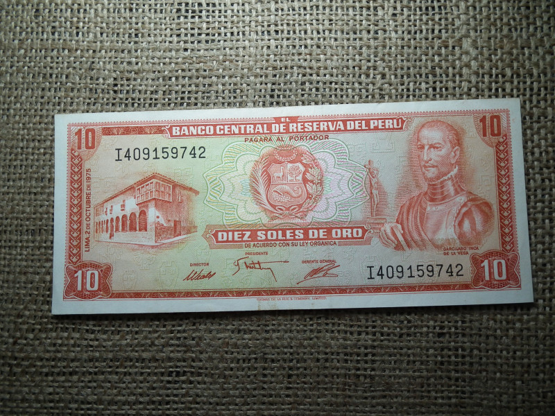 Peru 10 soles 1975 , Soles De Oro , A3