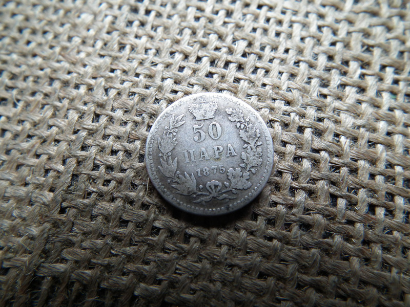 Szerbia , ezüst 50 Para 1875  - Milan Obrenović IV