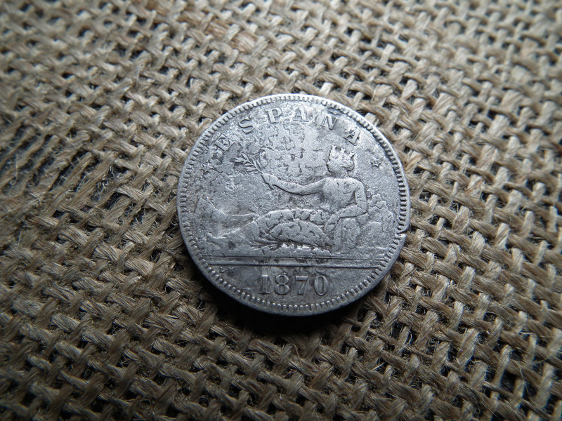 Spanyolország , ezüst 2 pesetas 1870 , pezeta 