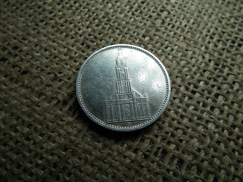 Birodalmi , ezüst 5 márka 1935 D , reichsmark , Templomos 
