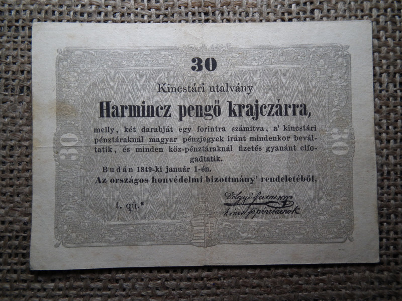 Kossuth Bankó , 30 krajcár 1849 , nagyon szép ! csillagos 